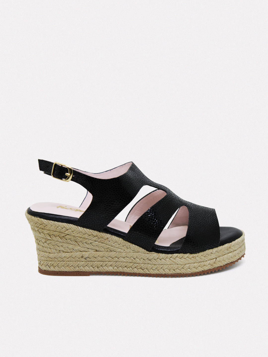 Sandalias Negras Plataforma Yute Cuero Genuino Ferquin BEL221