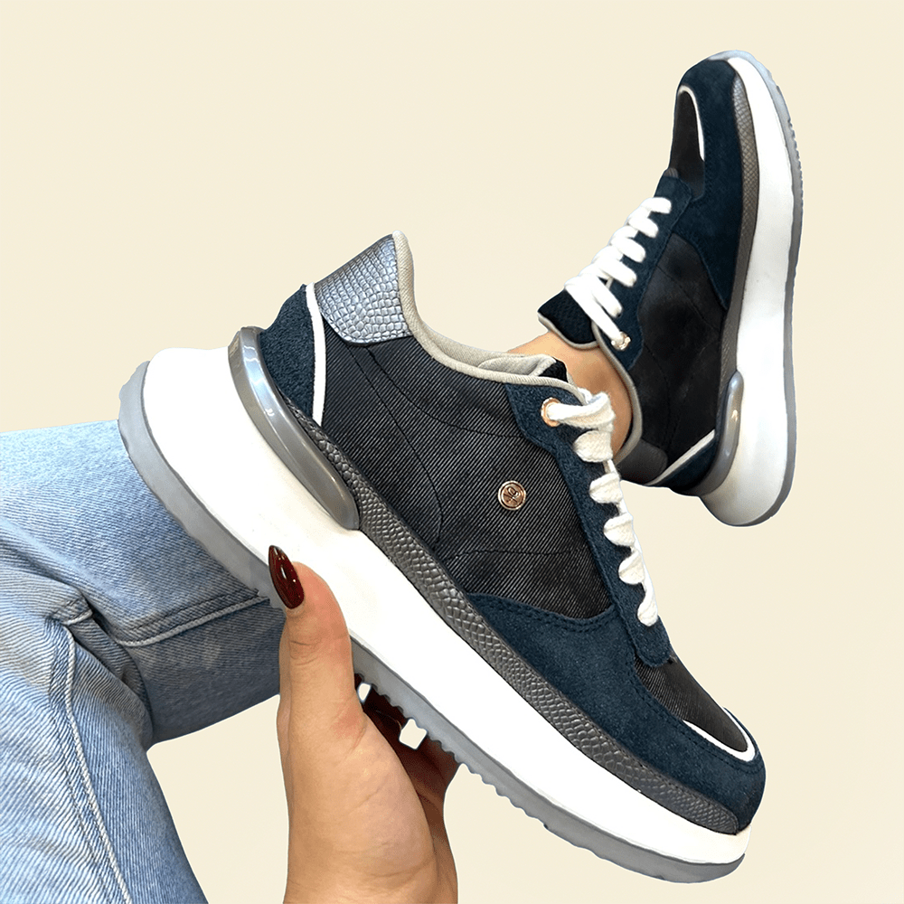 Tenis de cuero azul oscuro para mujer