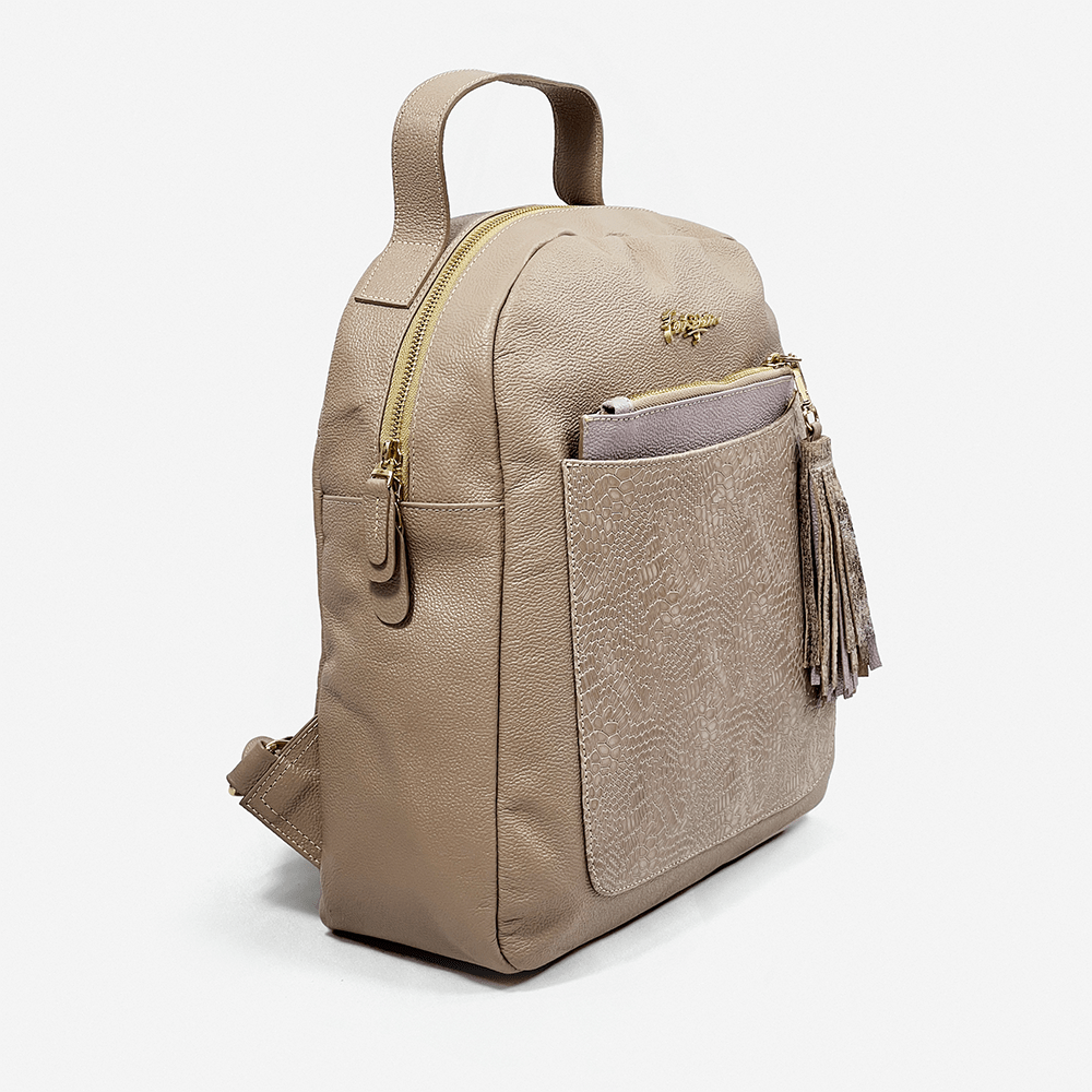 Morral beige de cuero para mujer