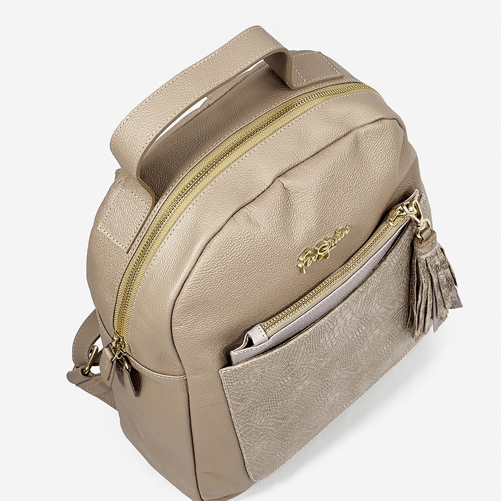 Morral beige de cuero para mujer